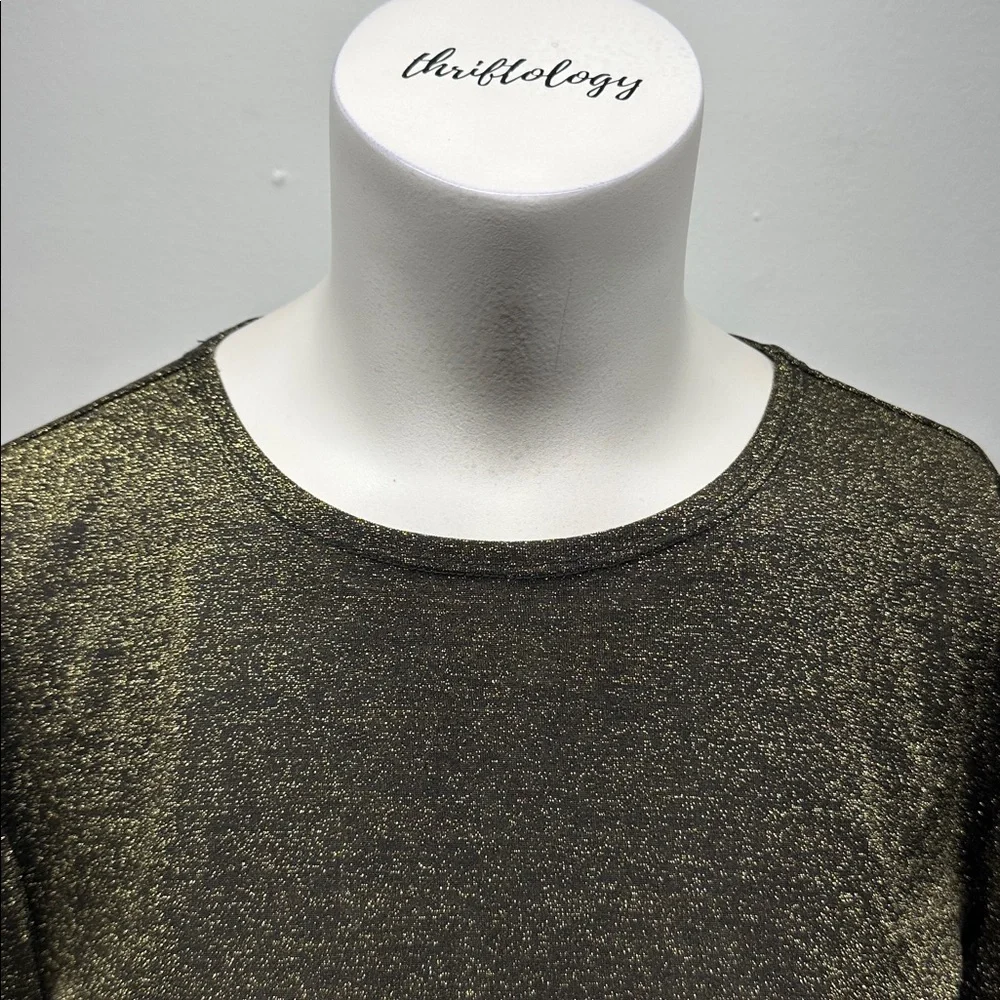 Reformation Jupiter Metallic Crop Top Long Sleeve Tie Blouse Black Gold Large